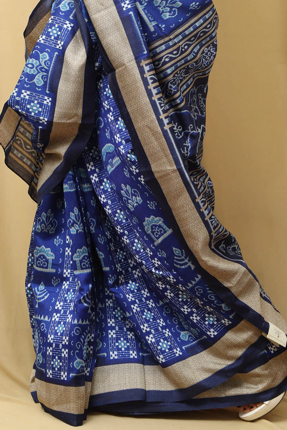 Stunning Blue Silk Sambalpuri Print Saree with Digital Print