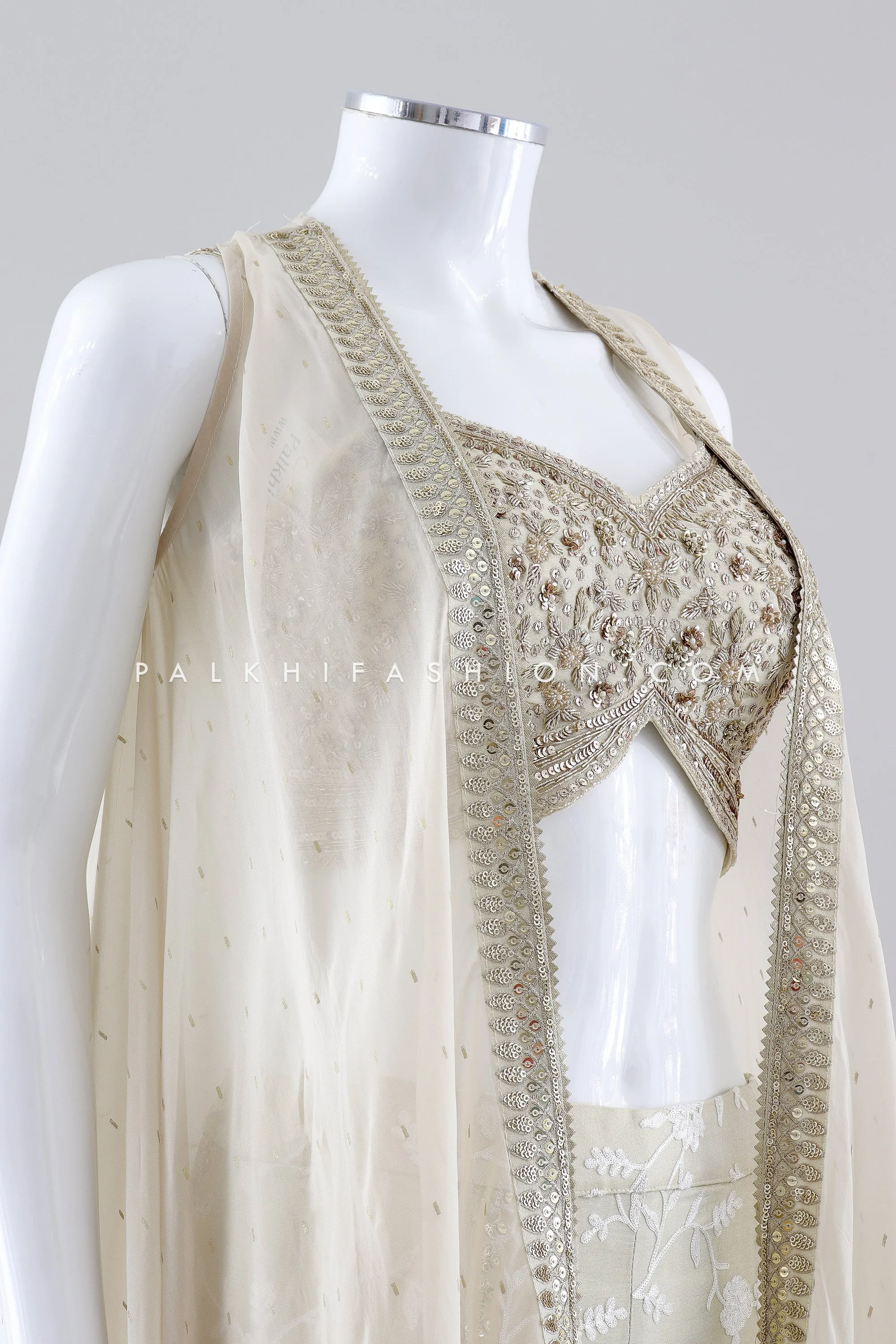 Stunning Champagne Crop Top Palazzo Outfit with Handwork Detailing