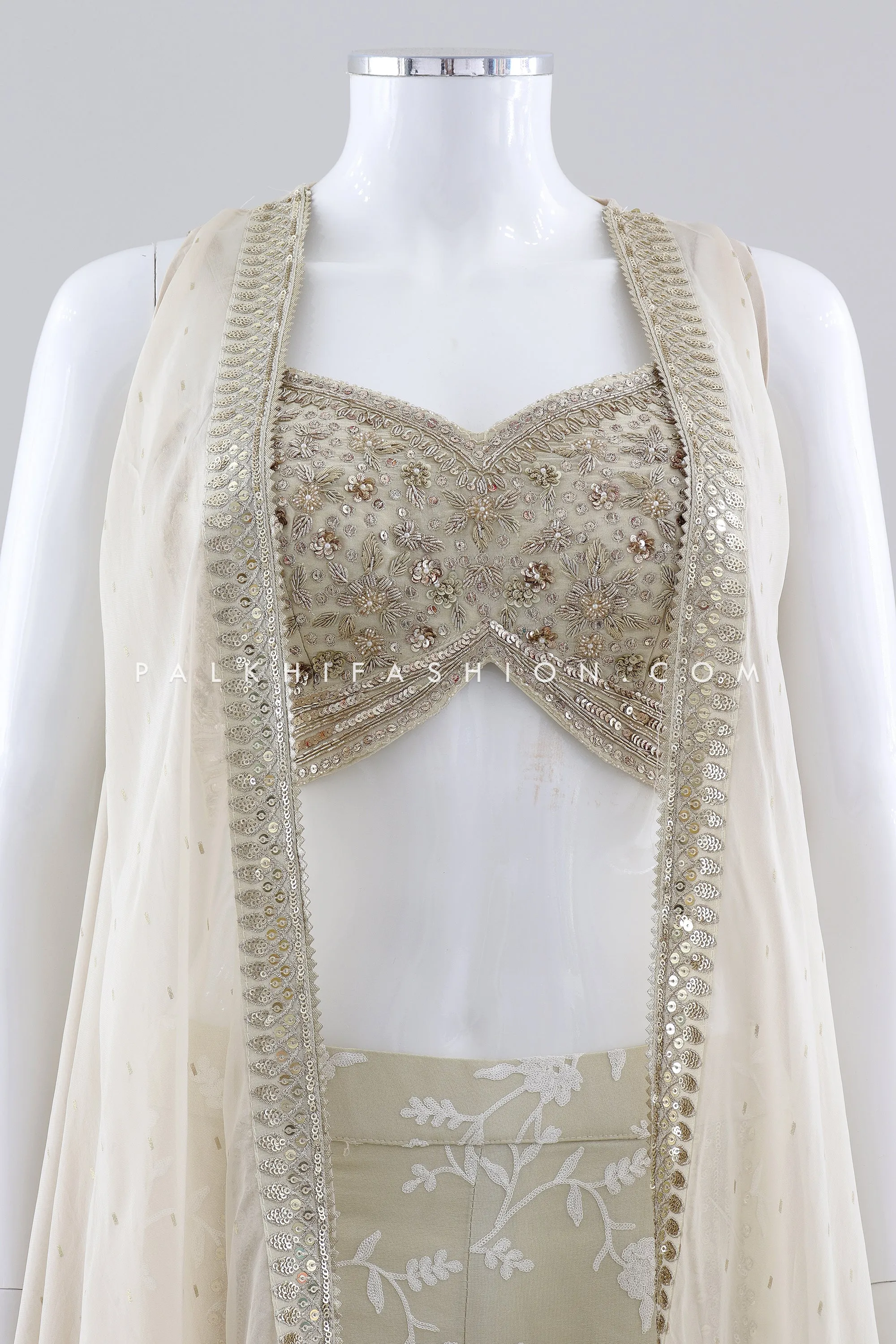 Stunning Champagne Crop Top Palazzo Outfit with Handwork Detailing