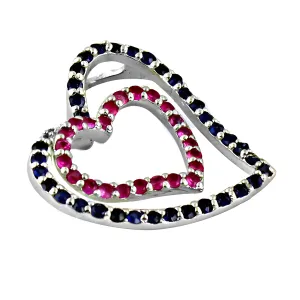 Stunning Dual Heart Pink Zirconia Gemstone Silver Pendant