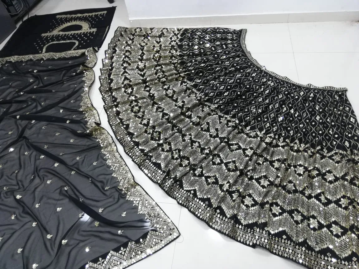 Stunning Georgette Black Lehenga Choli Dupatta Set with Sequined Embroidery