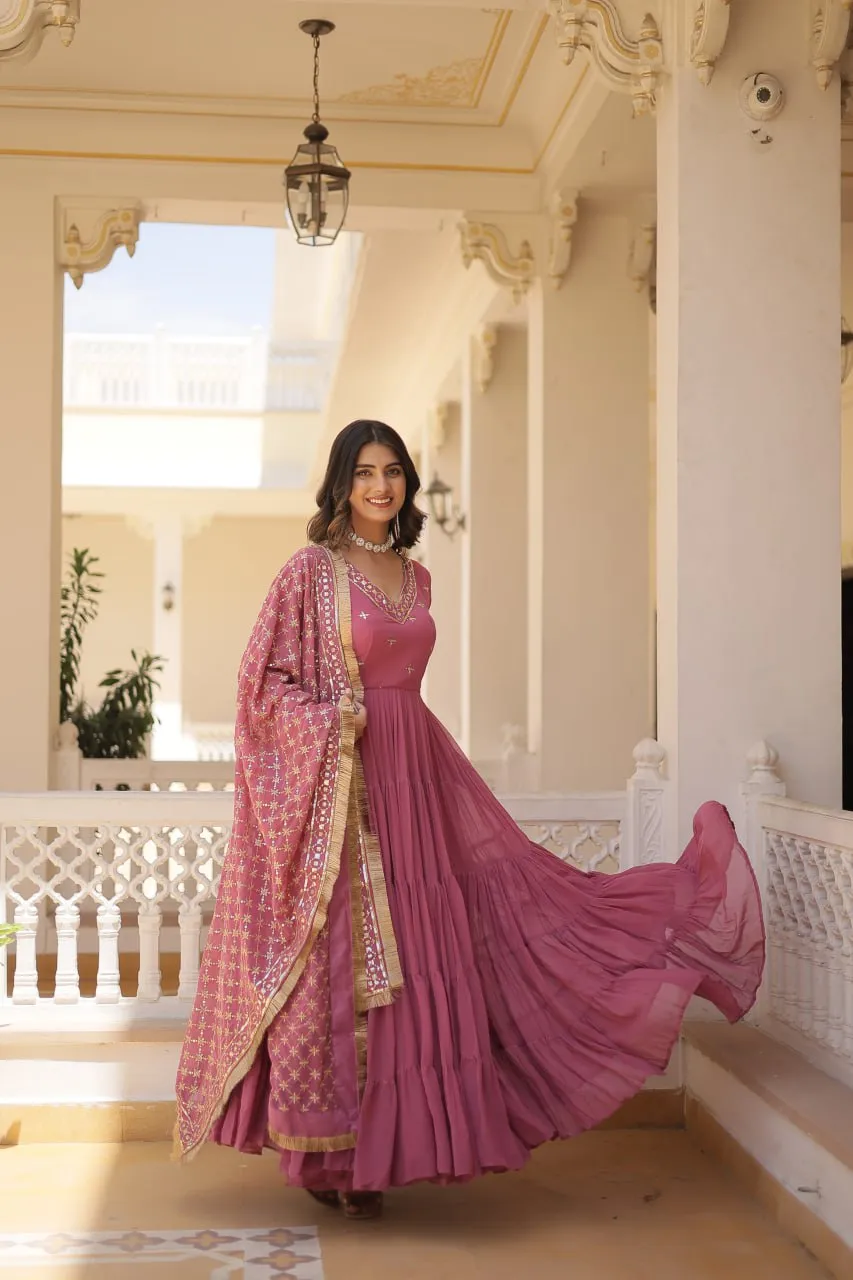 Stunning  Georgette Readymade Ruffled Gown with Dupatta