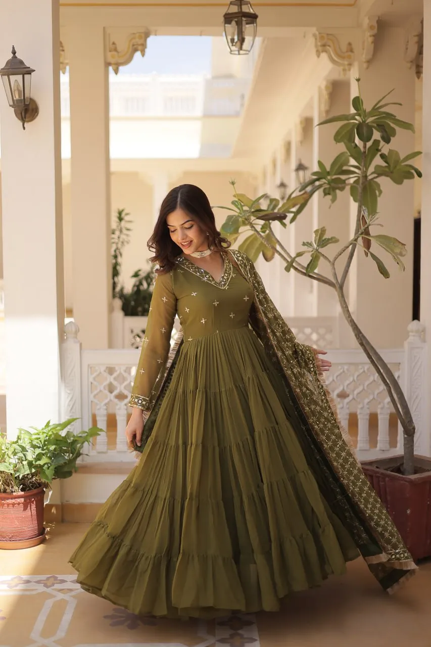 Stunning  Georgette Readymade Ruffled Gown with Dupatta