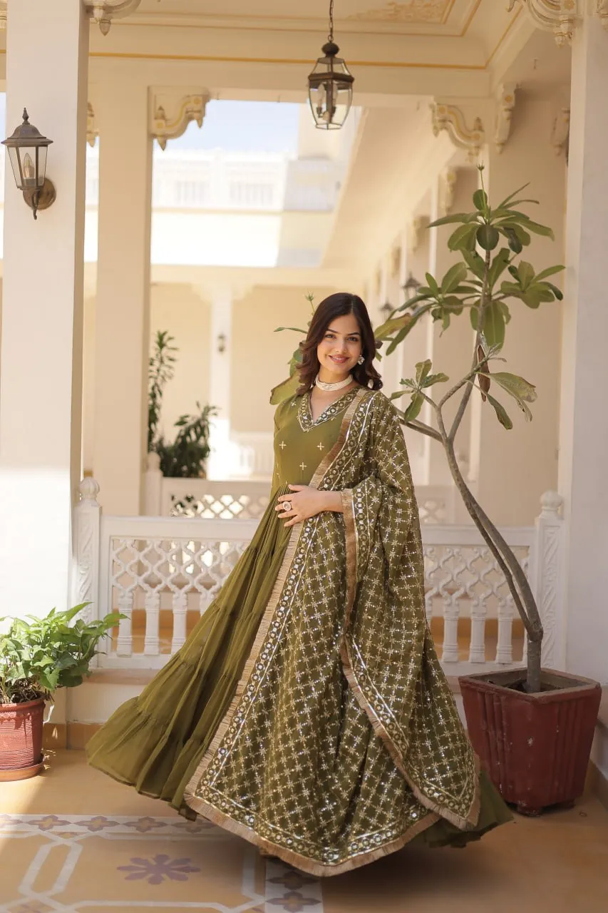 Stunning  Georgette Readymade Ruffled Gown with Dupatta