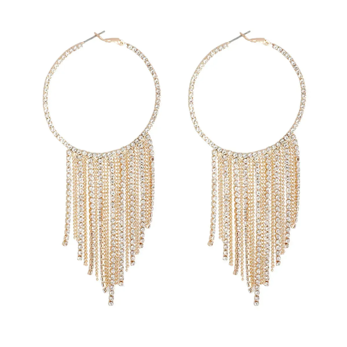 Stunning Gold Hoops with Clear Bling Fringe - Shine Bright