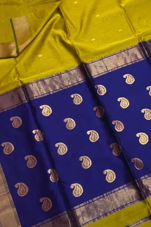 Stunning Green & Blue Maheshwari Silk Saree