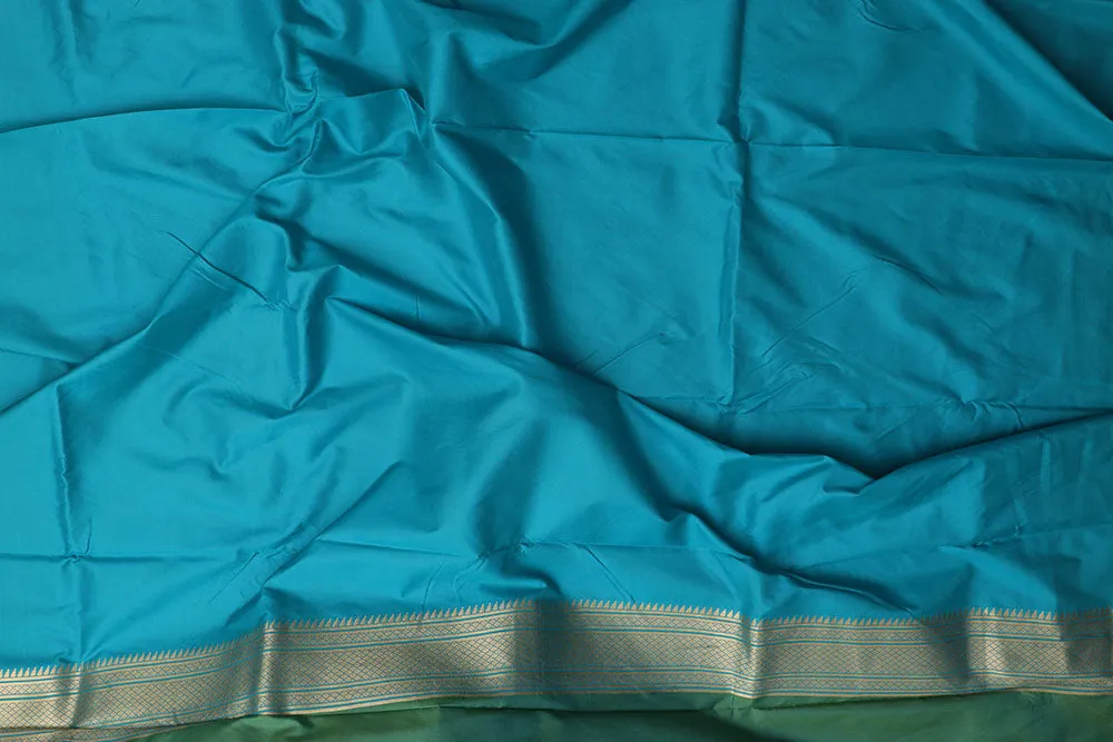 Stunning Green & Blue Paithani Silk Saree With Maharani Pallu