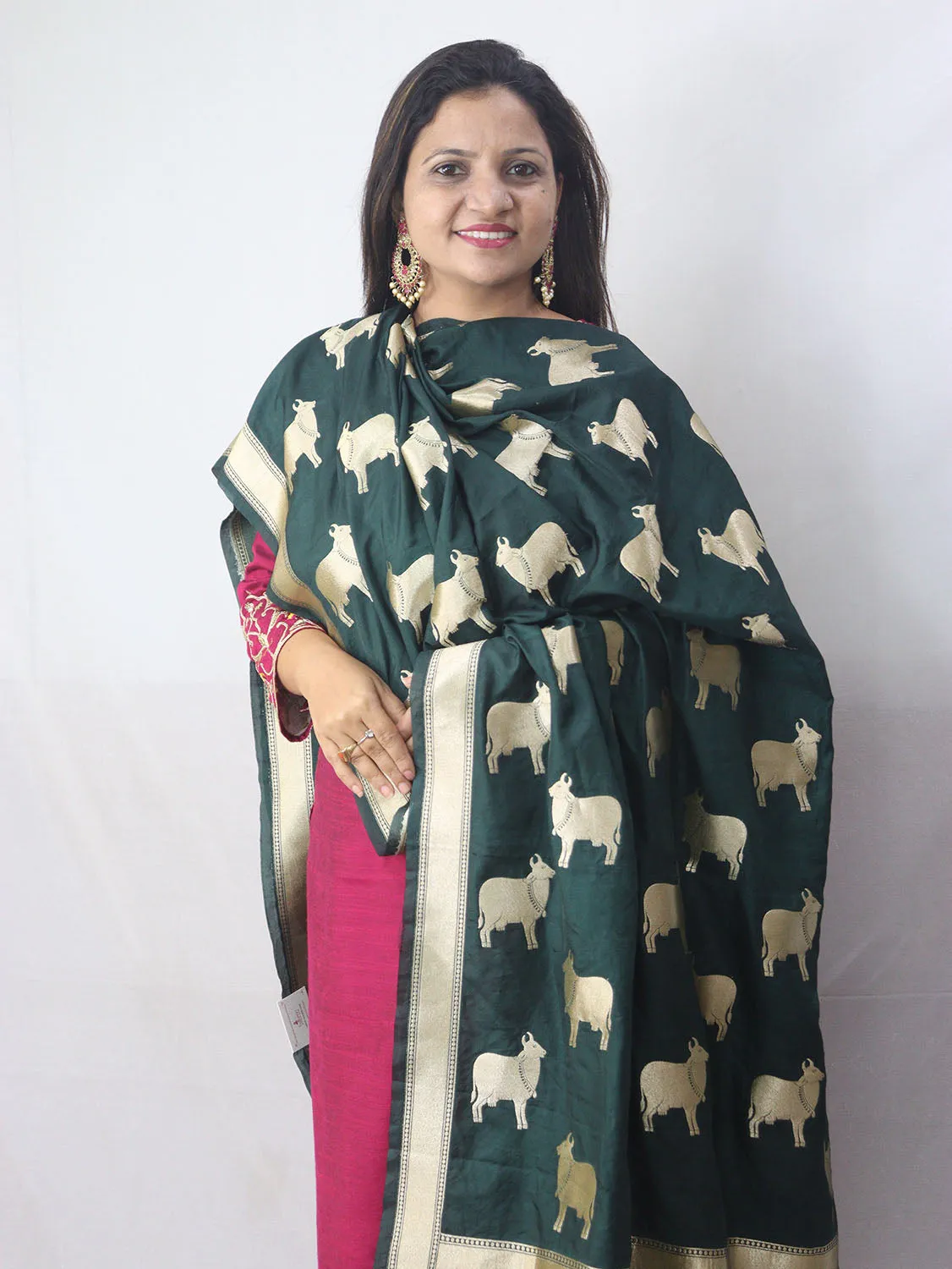 Stunning Green Banarasi Silk Cow Design Dupatta