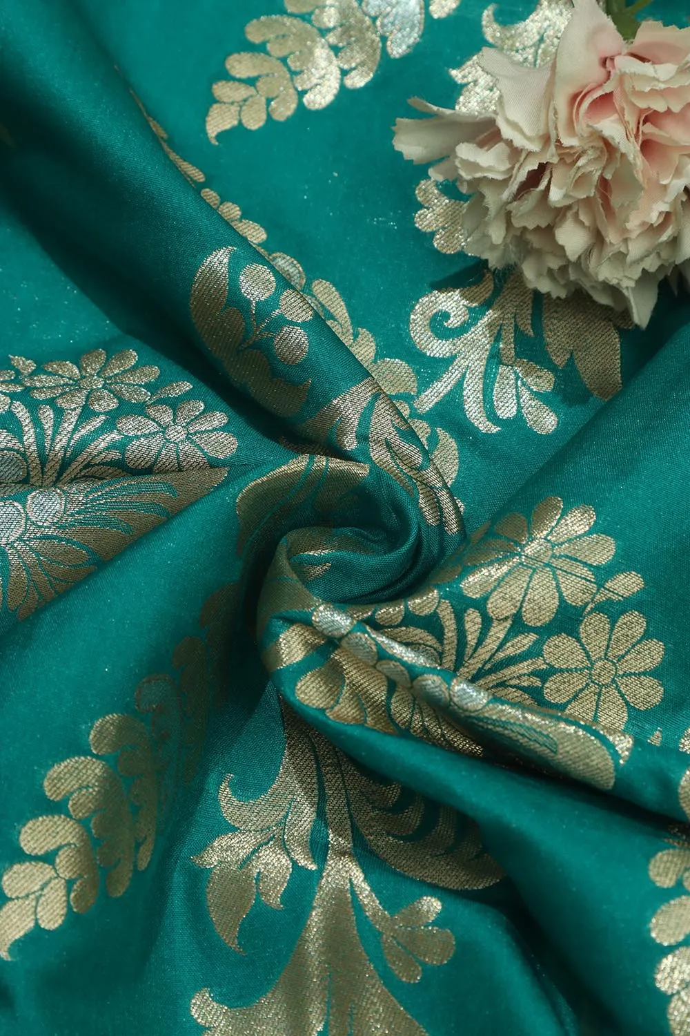 Stunning Green Banarasi Silk Fabric - 1 Mtr