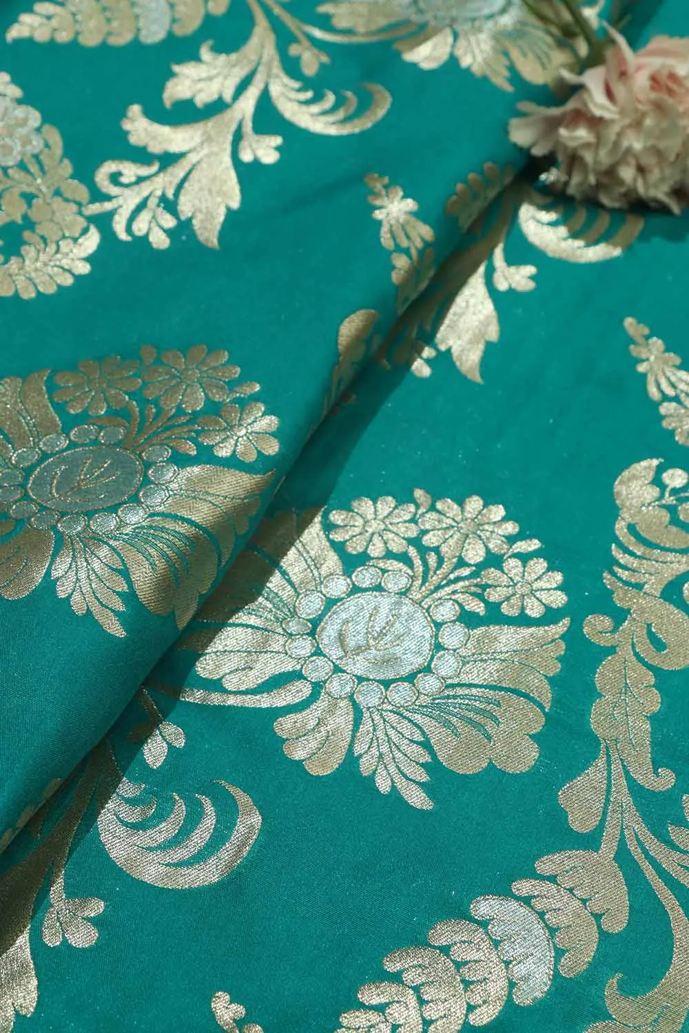 Stunning Green Banarasi Silk Fabric - 1 Mtr