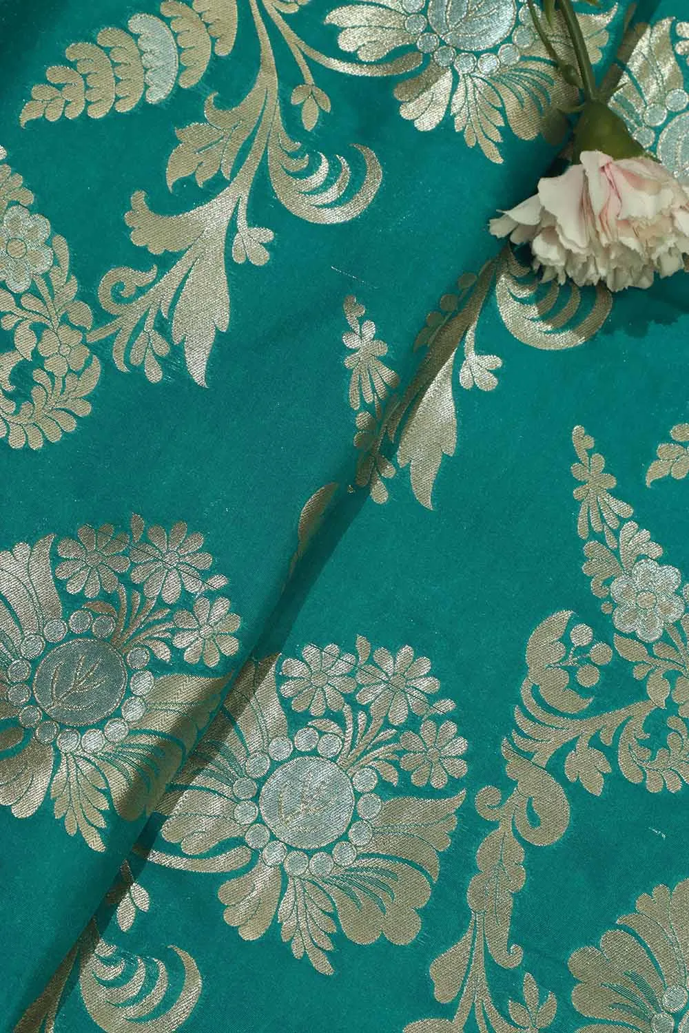 Stunning Green Banarasi Silk Fabric - 1 Mtr