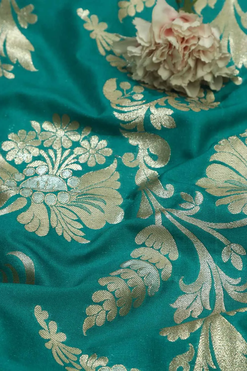 Stunning Green Banarasi Silk Fabric - 1 Mtr