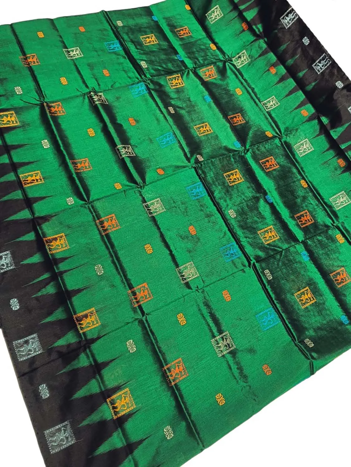 Stunning Green Handloom Ikat Silk Saree from Sambalpur