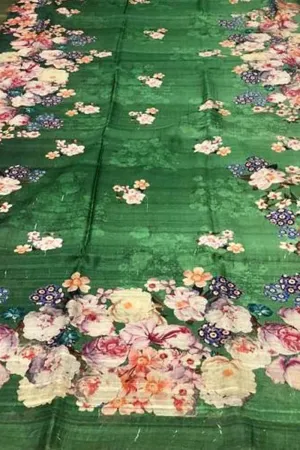 Stunning Green Tussar Ghicha Silk Saree with Digital Print