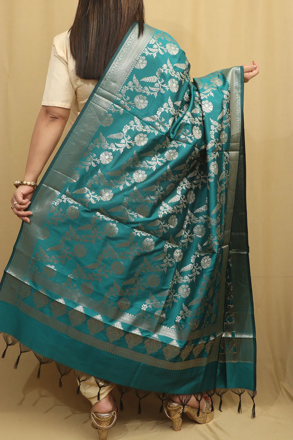 Stunning Greenish Blue Banarasi Silk Dupatta