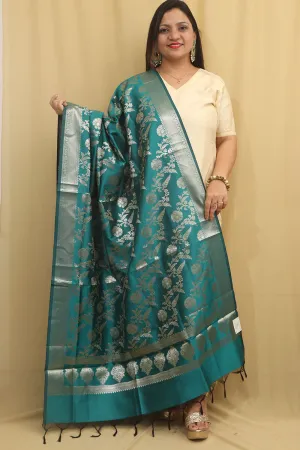 Stunning Greenish Blue Banarasi Silk Dupatta