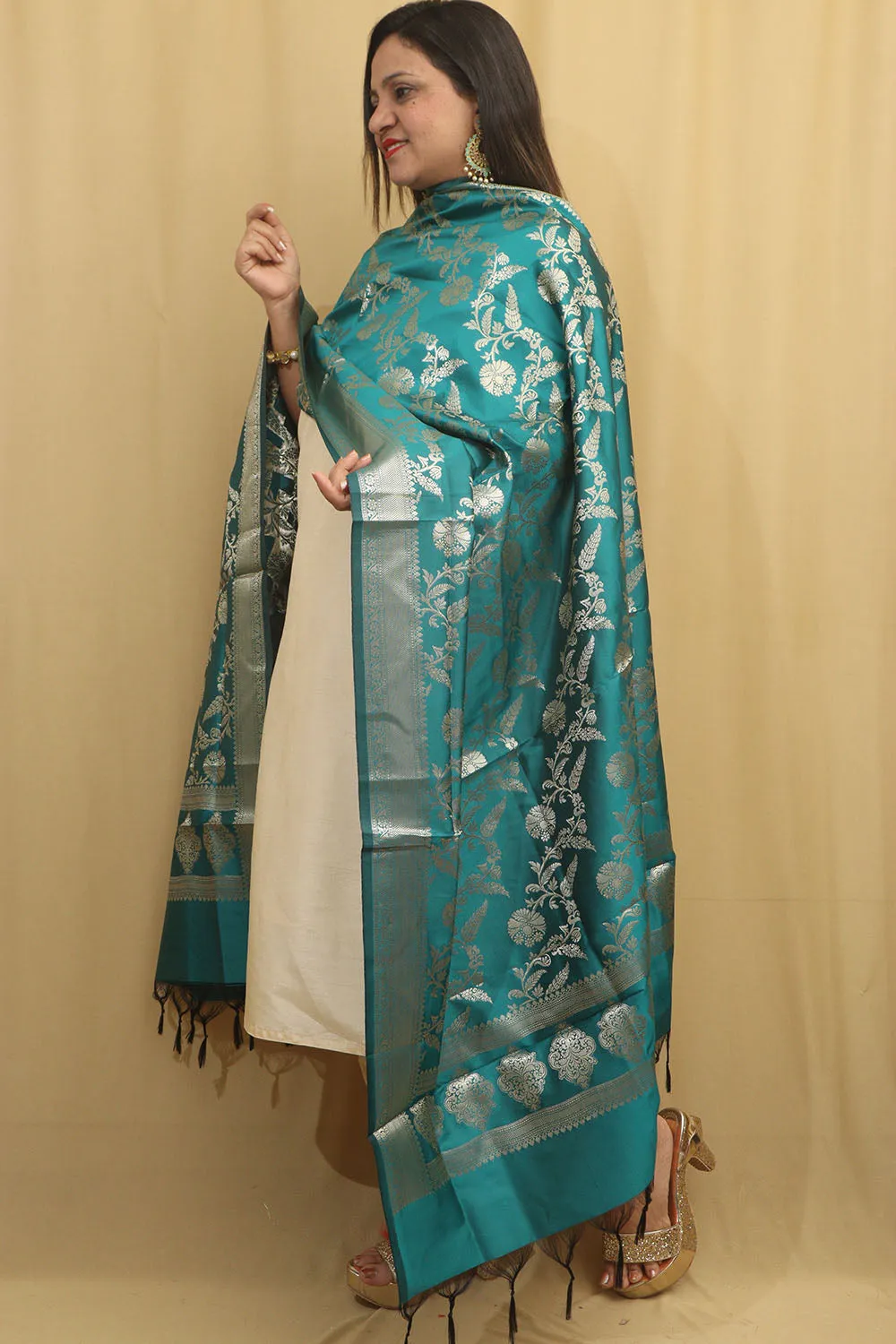 Stunning Greenish Blue Banarasi Silk Dupatta