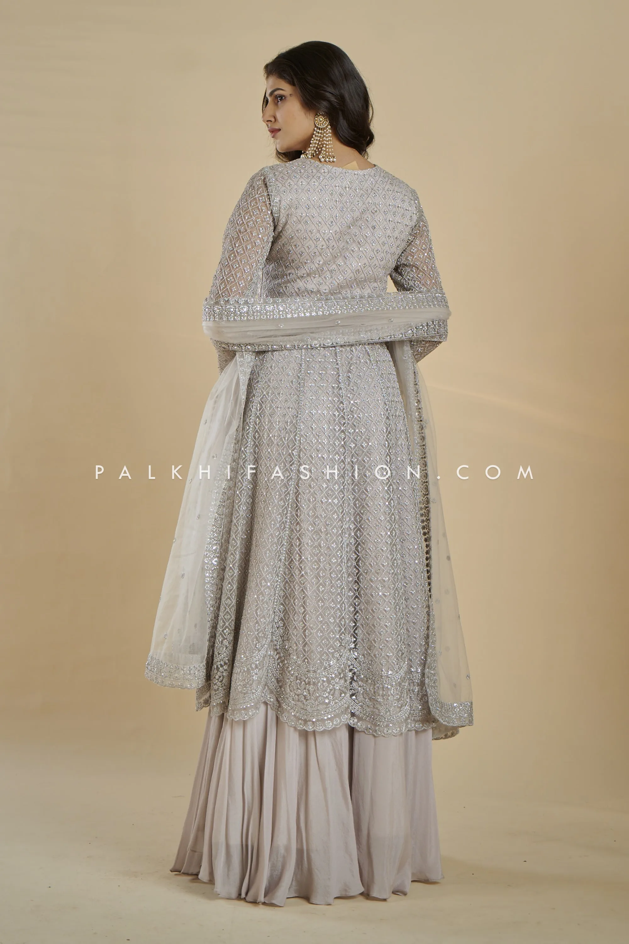 Stunning Grey Indo-Western Outfit with Embroidery & Cutwork | Palkhi Fashion