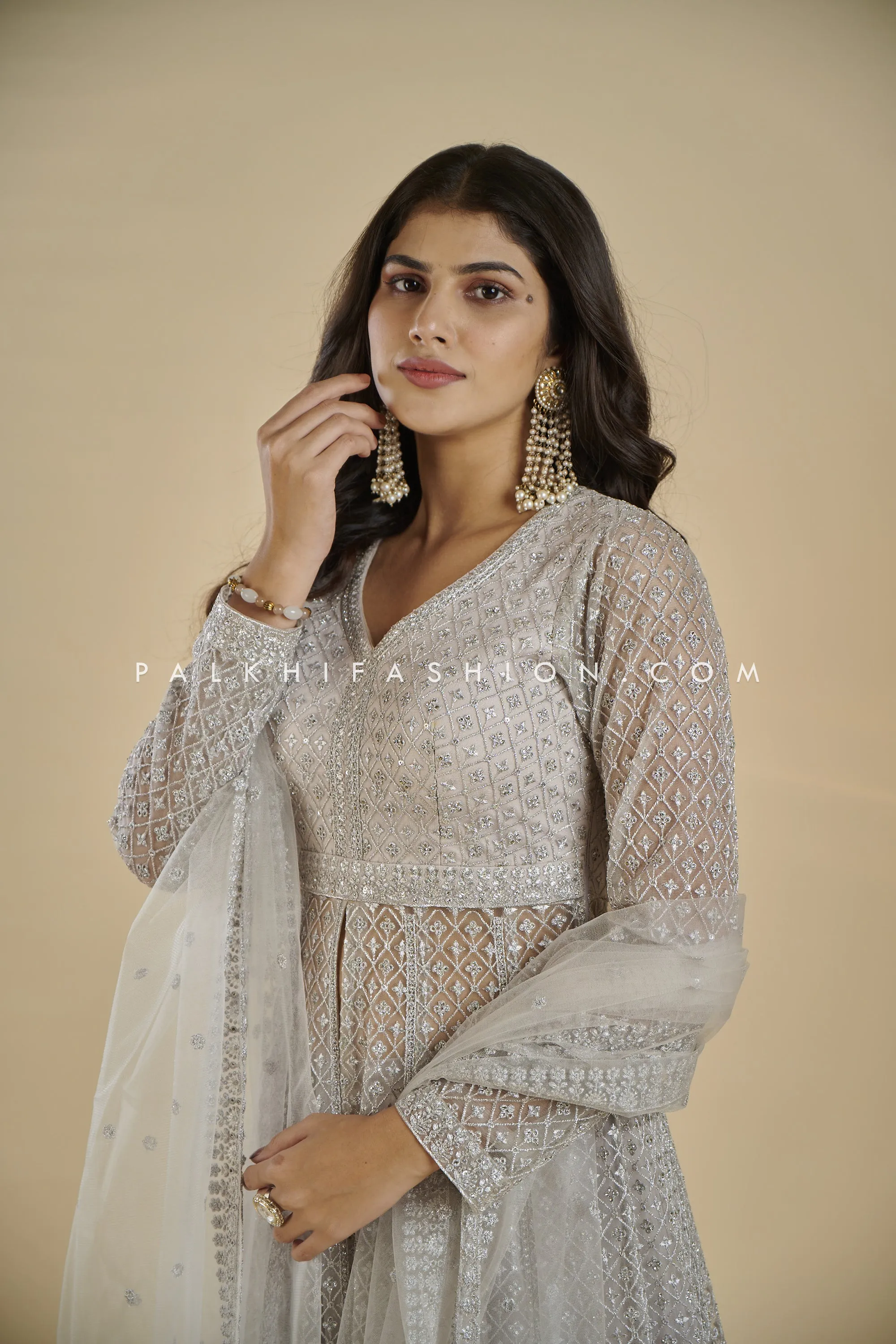 Stunning Grey Indo-Western Outfit with Embroidery & Cutwork | Palkhi Fashion