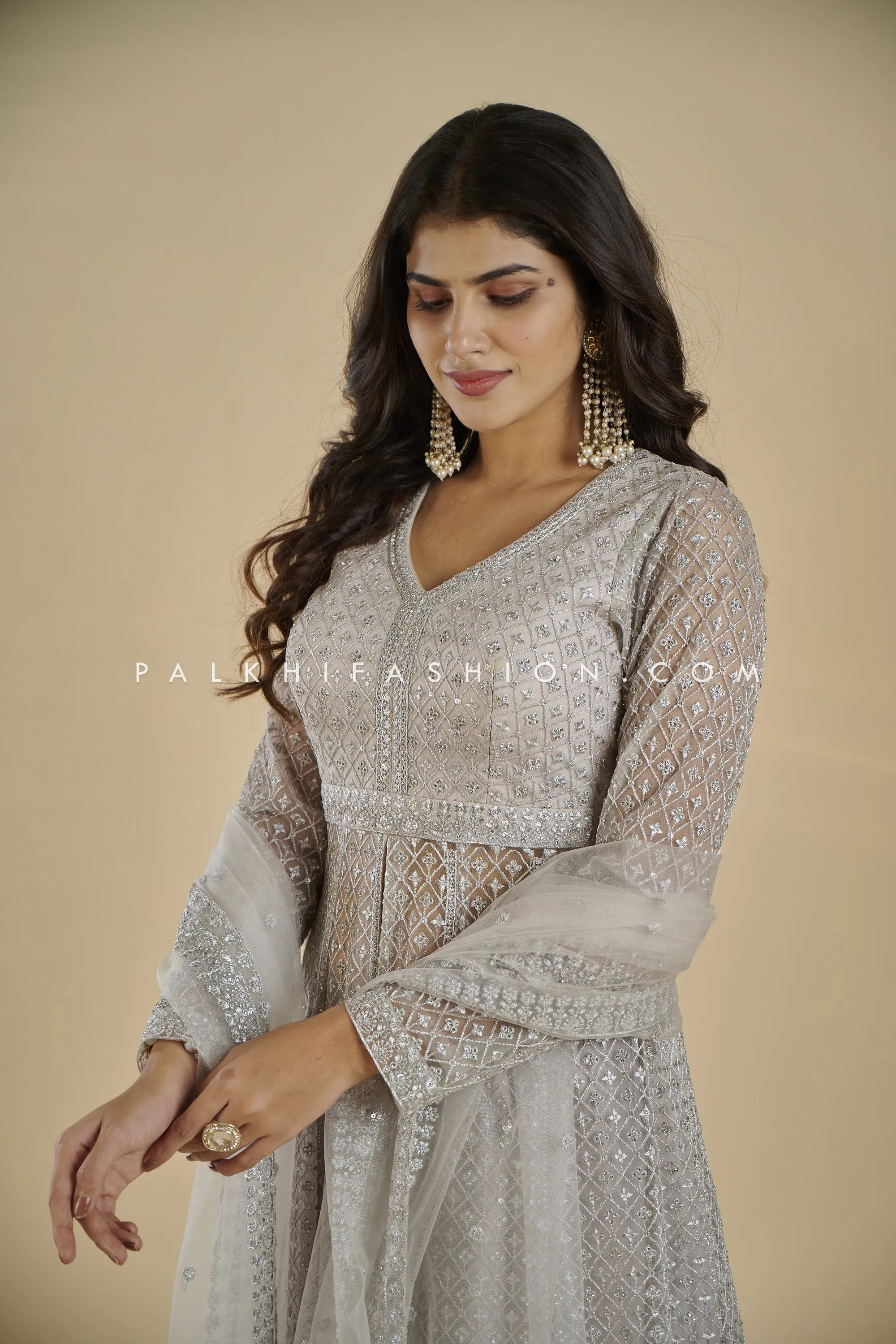 Stunning Grey Indo-Western Outfit with Embroidery & Cutwork | Palkhi Fashion