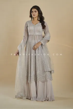 Stunning Grey Indo-Western Outfit with Embroidery & Cutwork | Palkhi Fashion