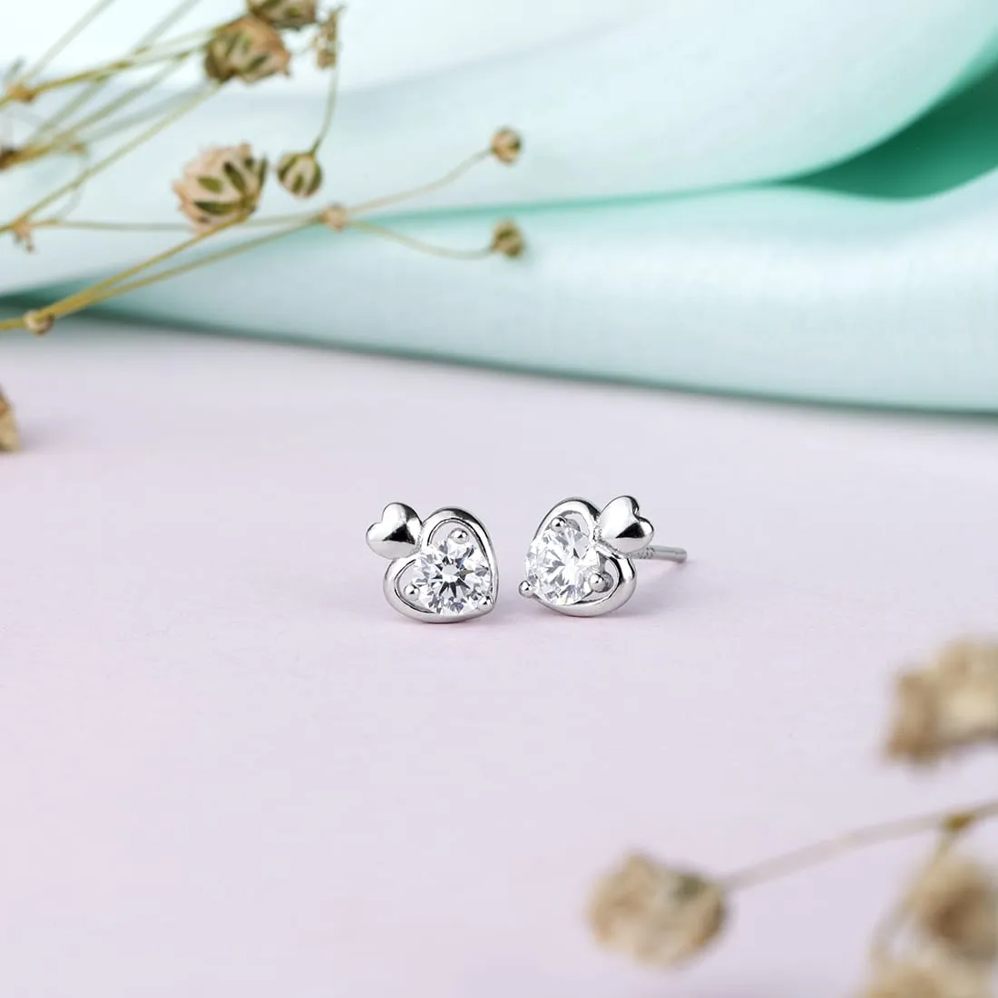 Stunning Heart CZ 925 Sterling Silver Earrings