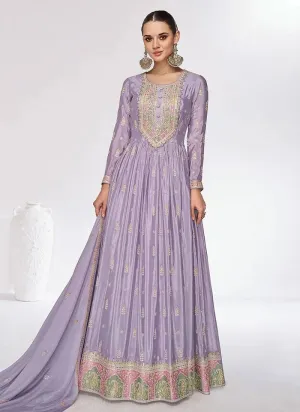 Stunning Lavender Chinon Embroidered Gown