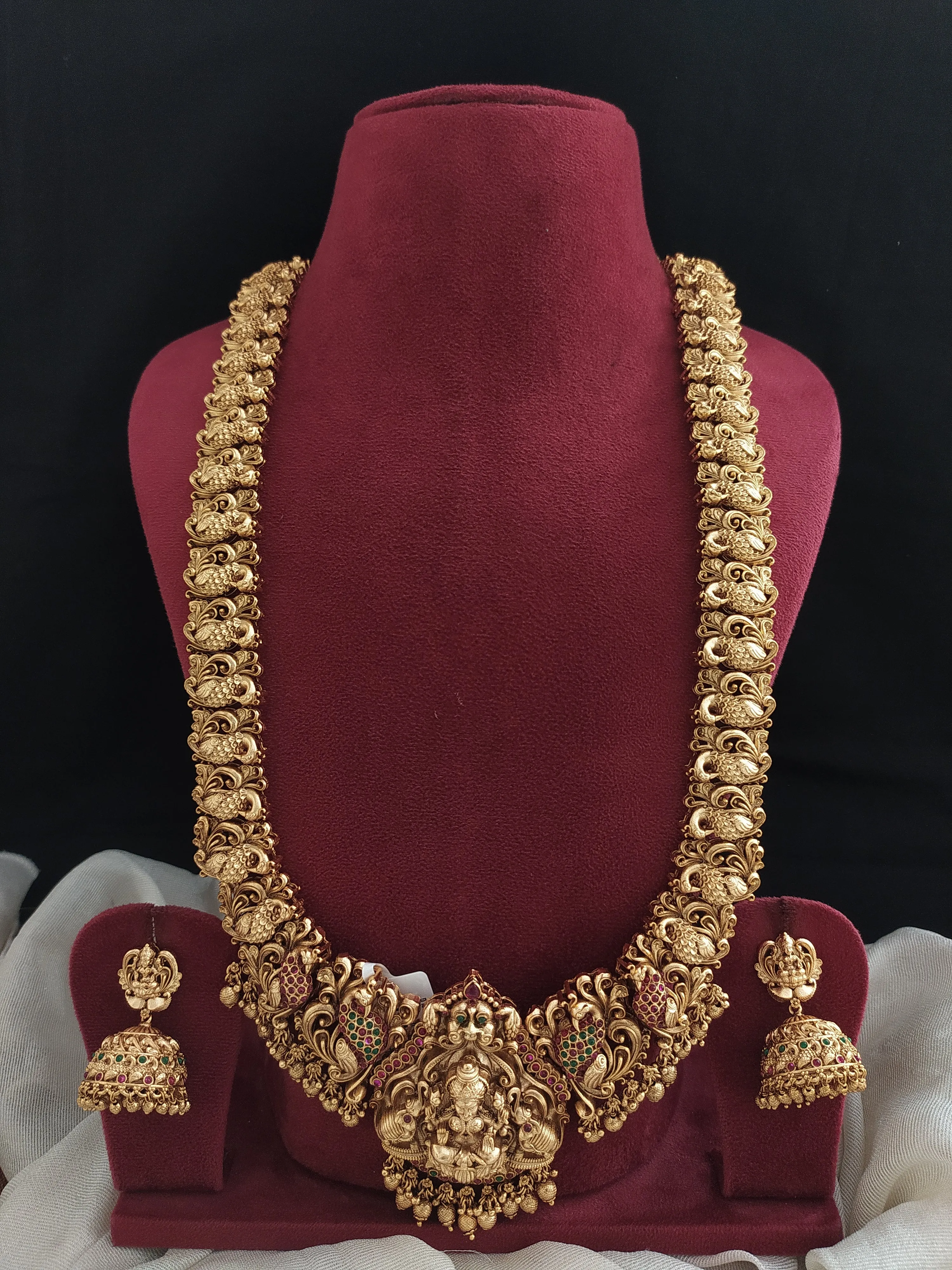 Stunning  Matt Antique 3D Nagas Work Long Haram Set