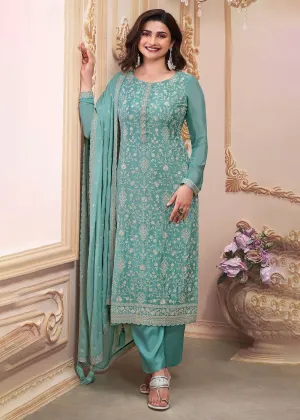 Stunning Mint Blue Embroidered Festive Salwar Suit