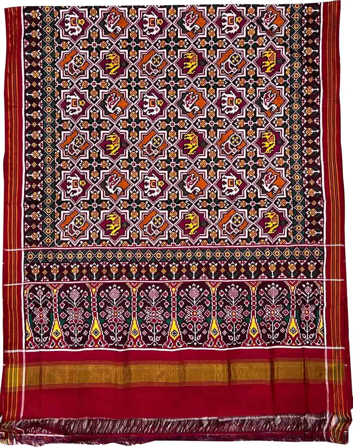 Stunning Multicolor Handloom Patan Patola Double Ikat Silk Saree