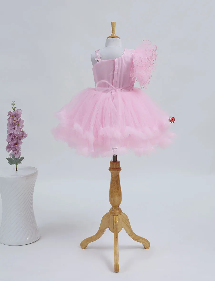 Stunning One-Sleeve Pink Party Dress for Girls