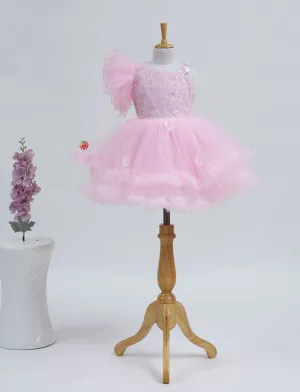 Stunning One-Sleeve Pink Party Dress for Girls