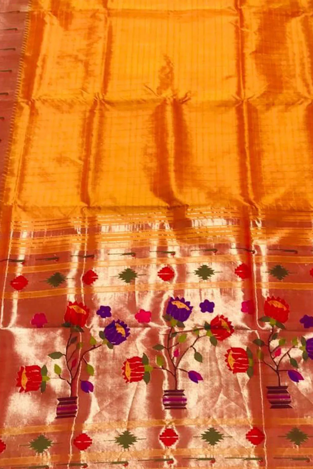 Stunning Orange Paithani Handloom Silk Saree with Muniya Border