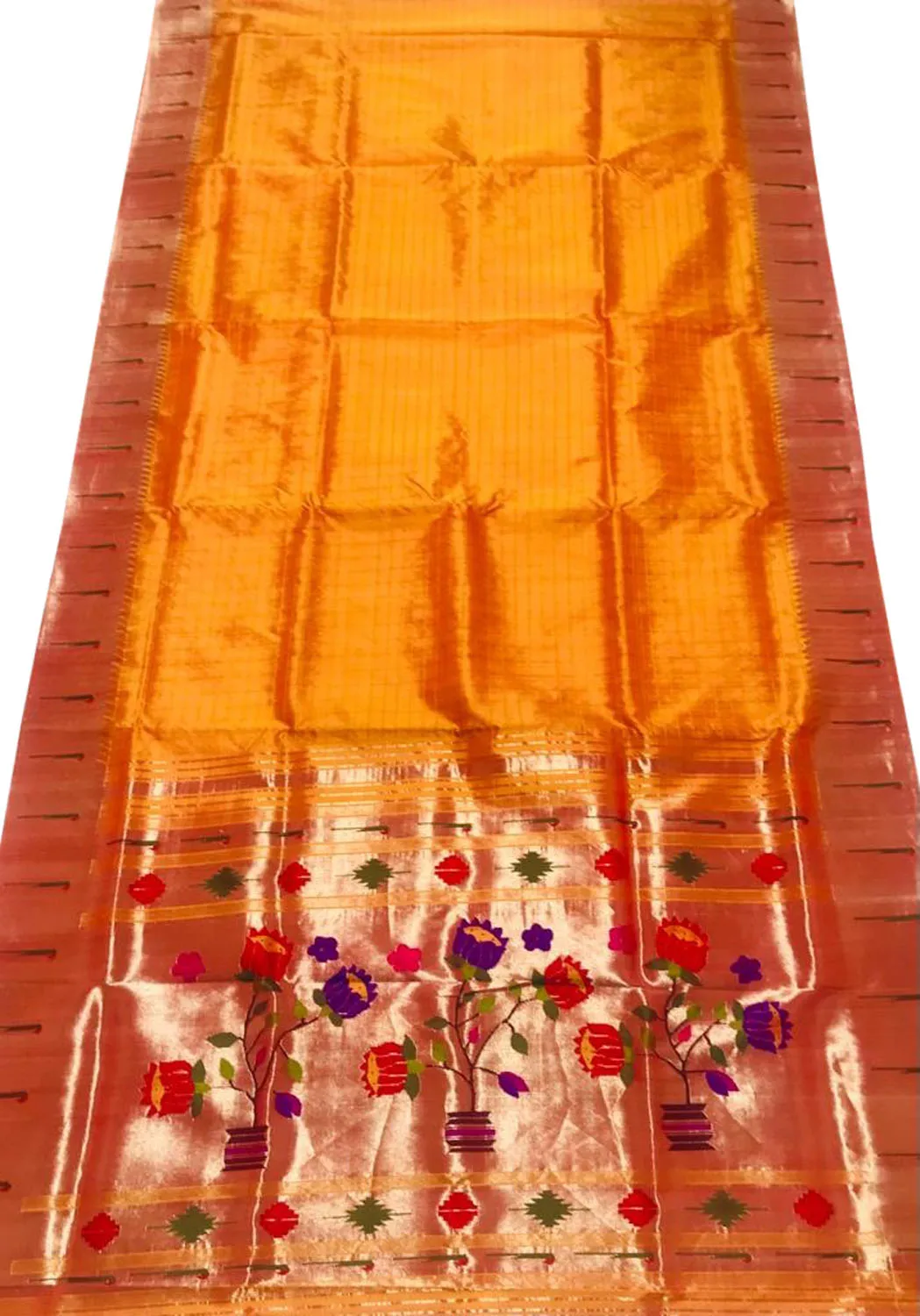 Stunning Orange Paithani Handloom Silk Saree with Muniya Border