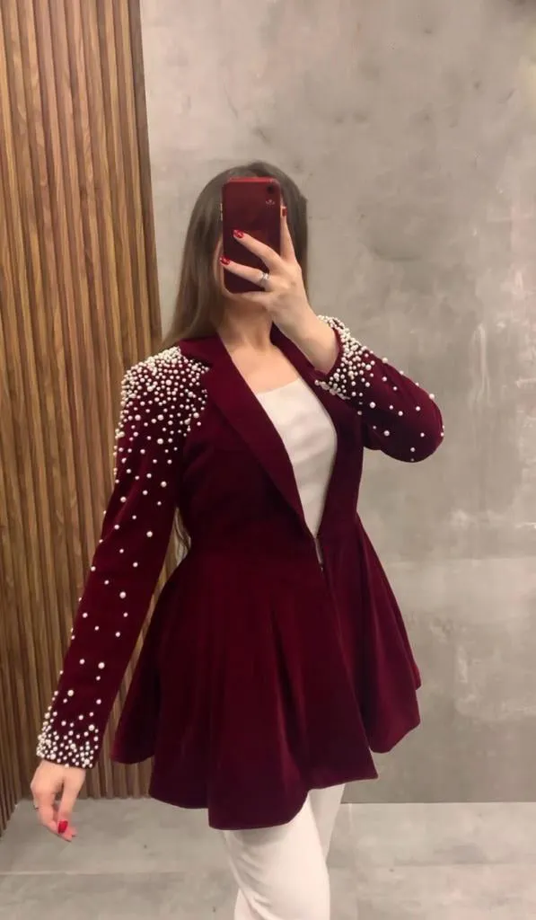 Stunning Pal Work Velvet Maroon Beautiful Jacket