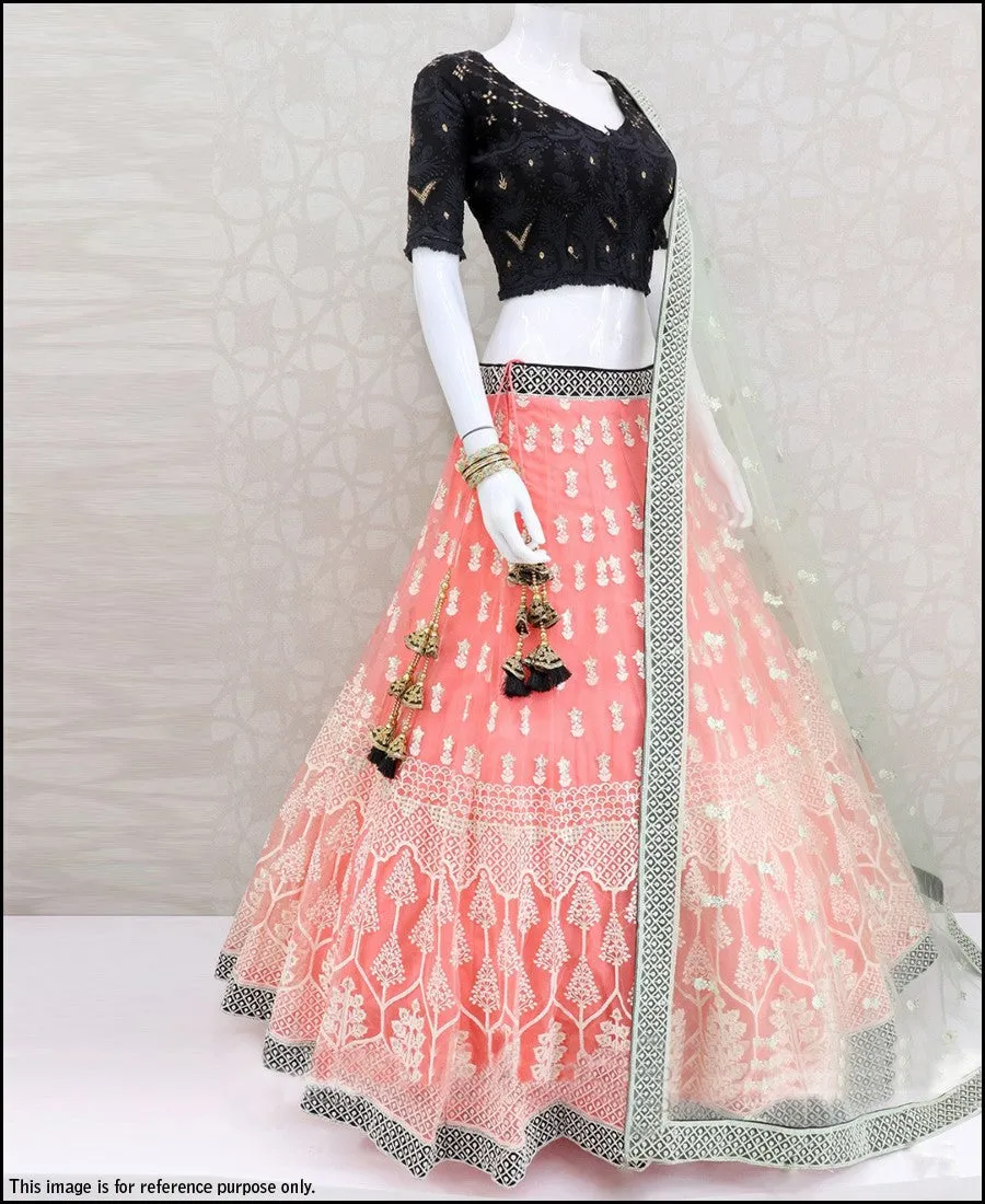 Stunning peach net sequence zari embroidery lehenga