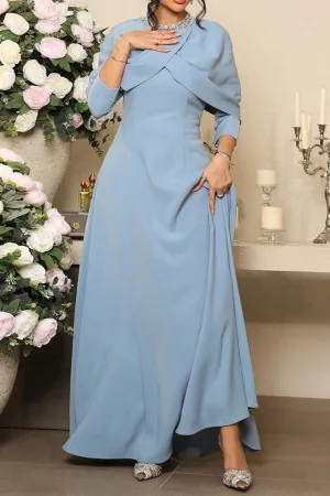 Stunning Pearl Decor 3/4 Sleeve Ruched Gown