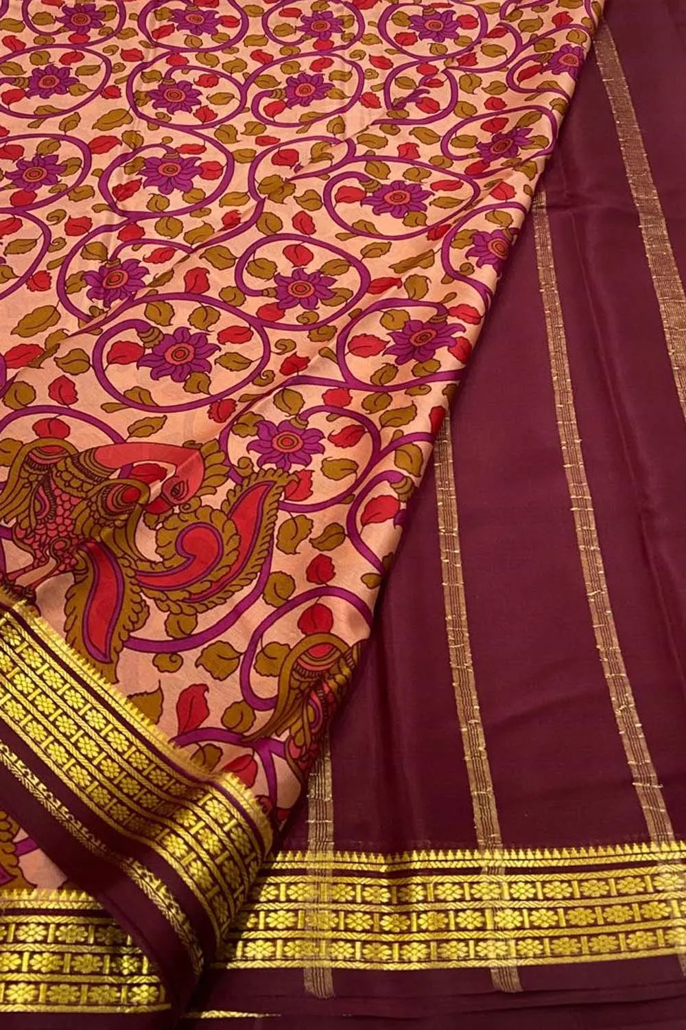 Stunning Pink & Maroon Crepe Saree with Digital Print