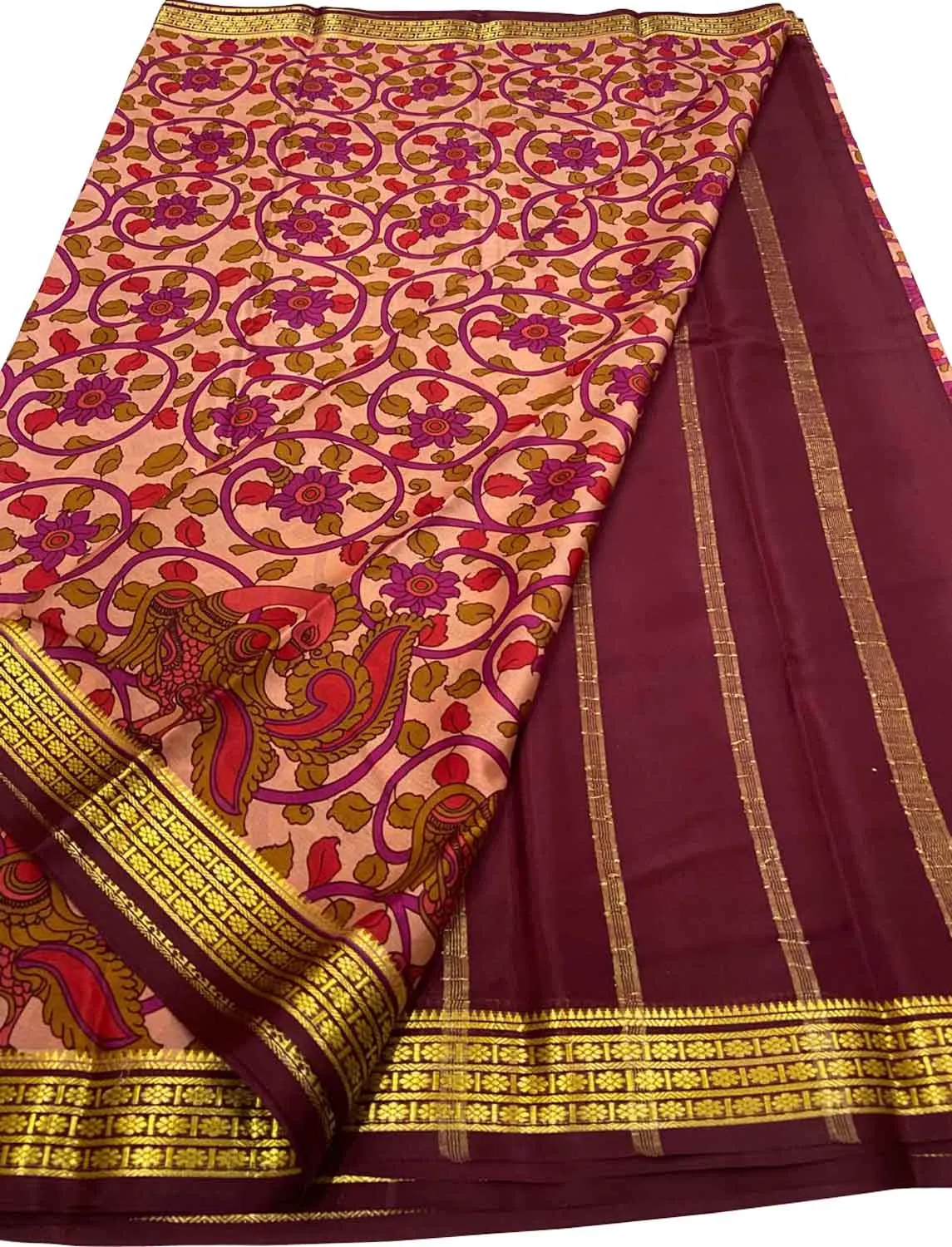 Stunning Pink & Maroon Crepe Saree with Digital Print