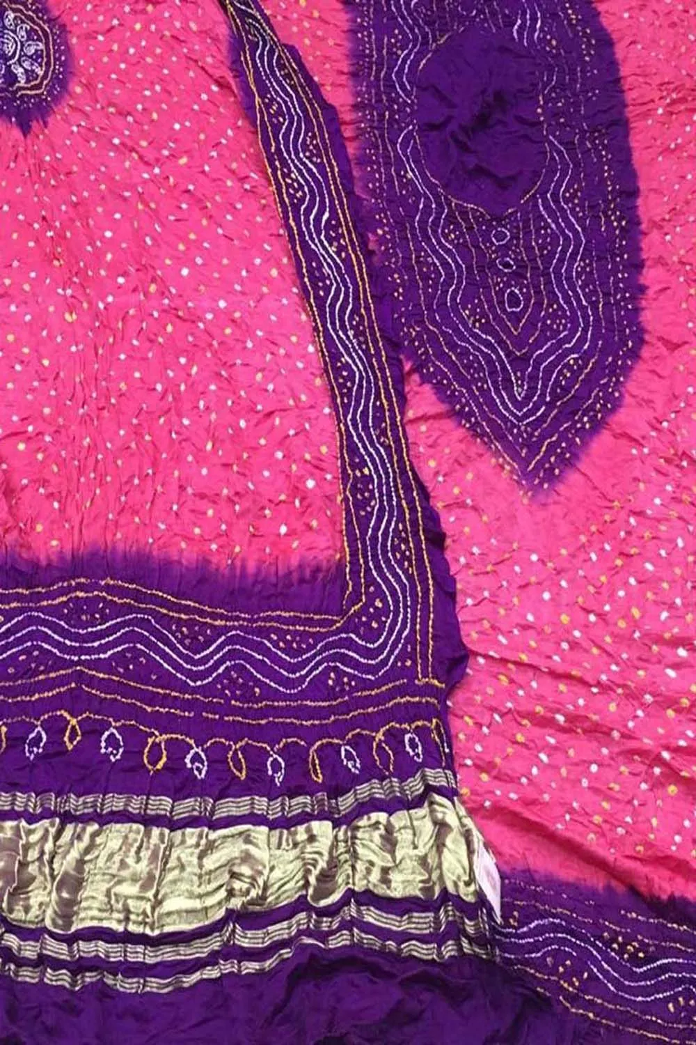 Stunning Pink & Purple Bandhani Gajji Silk Suit