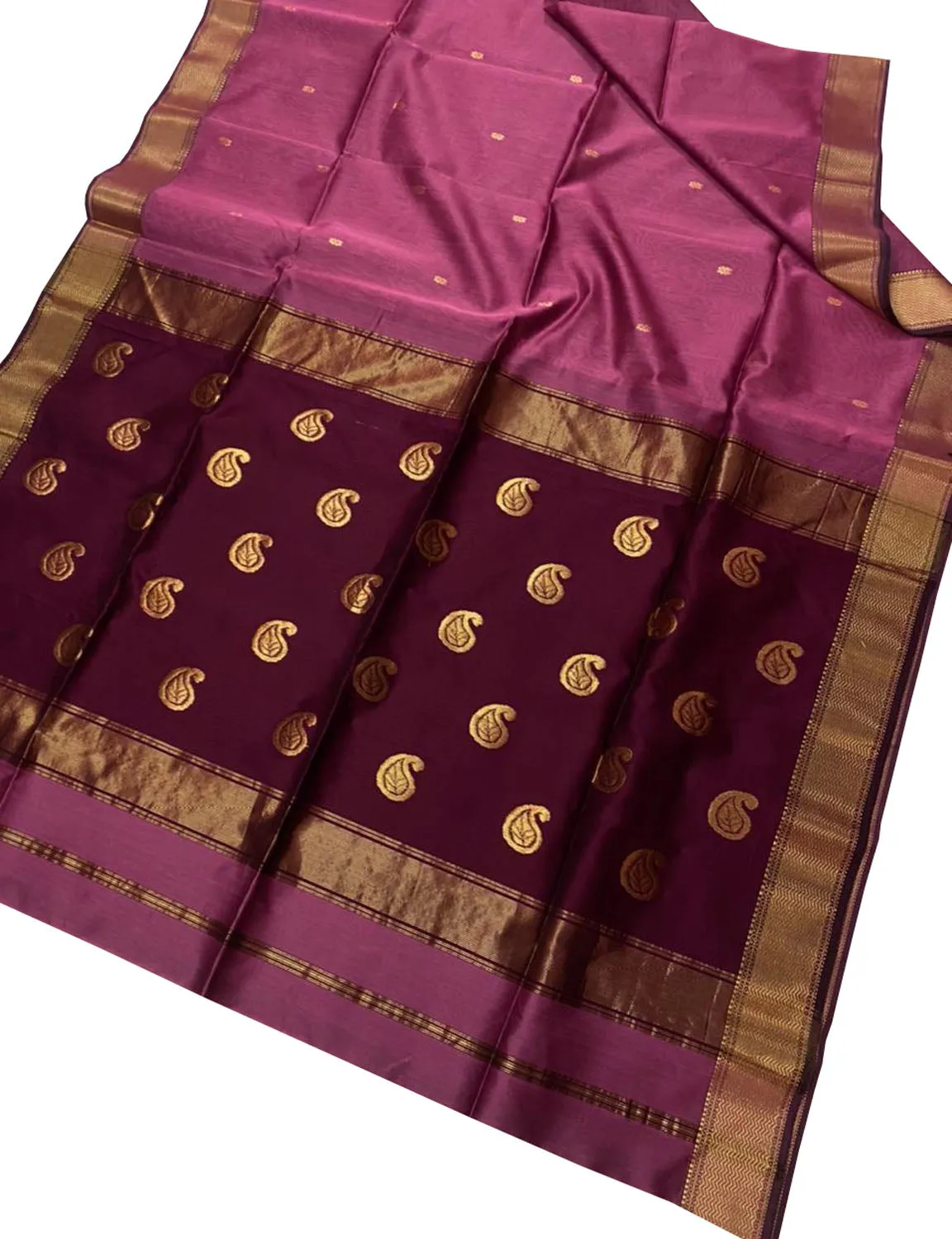 Stunning Pink & Purple Maheshwari Silk Saree