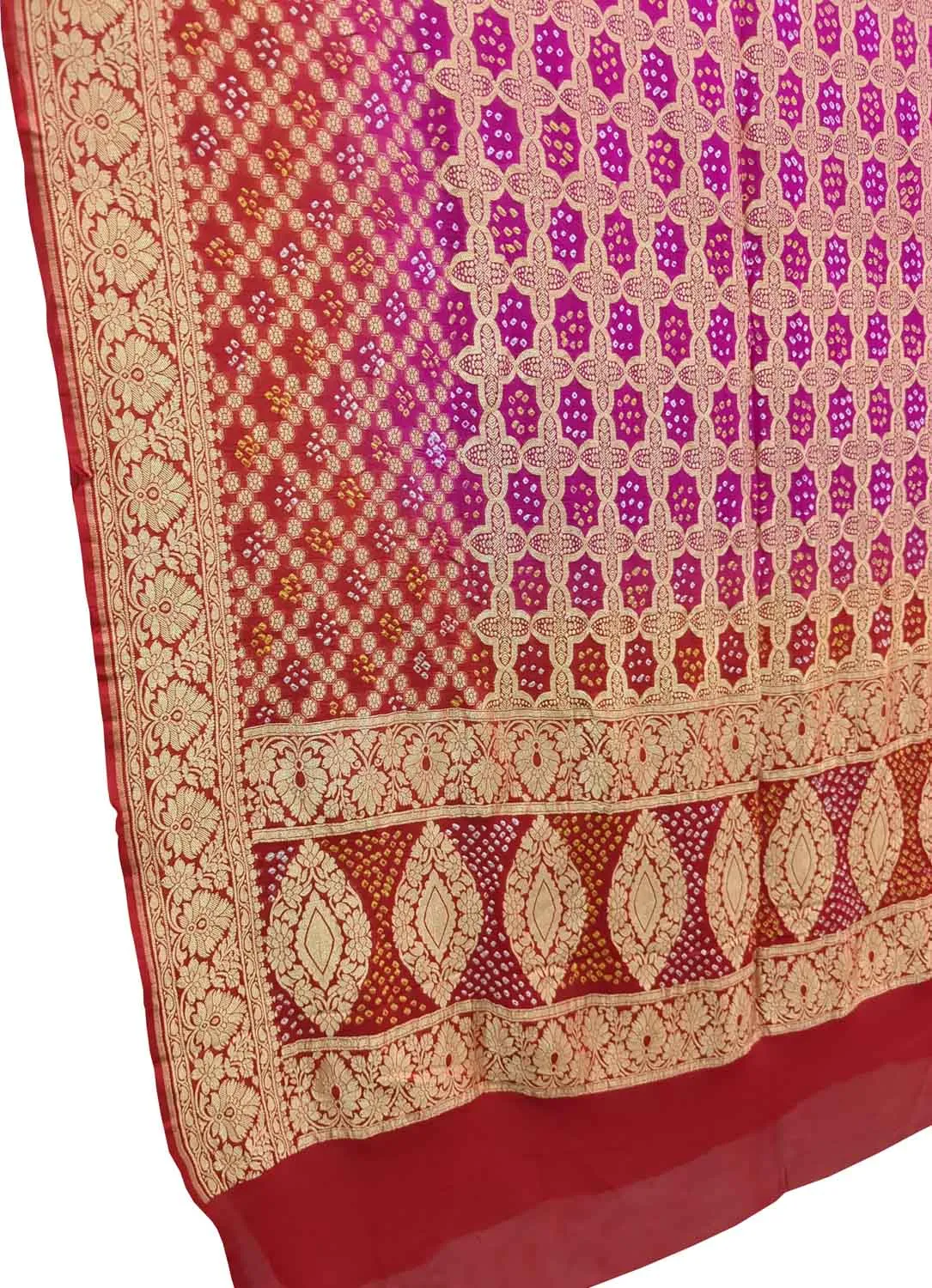 Stunning Pink and Red Bandhani Georgette Dupatta