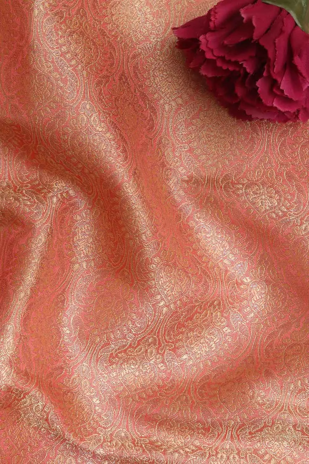 Stunning Pink Banarasi Brocade Silk Fabric - 1 Mtr