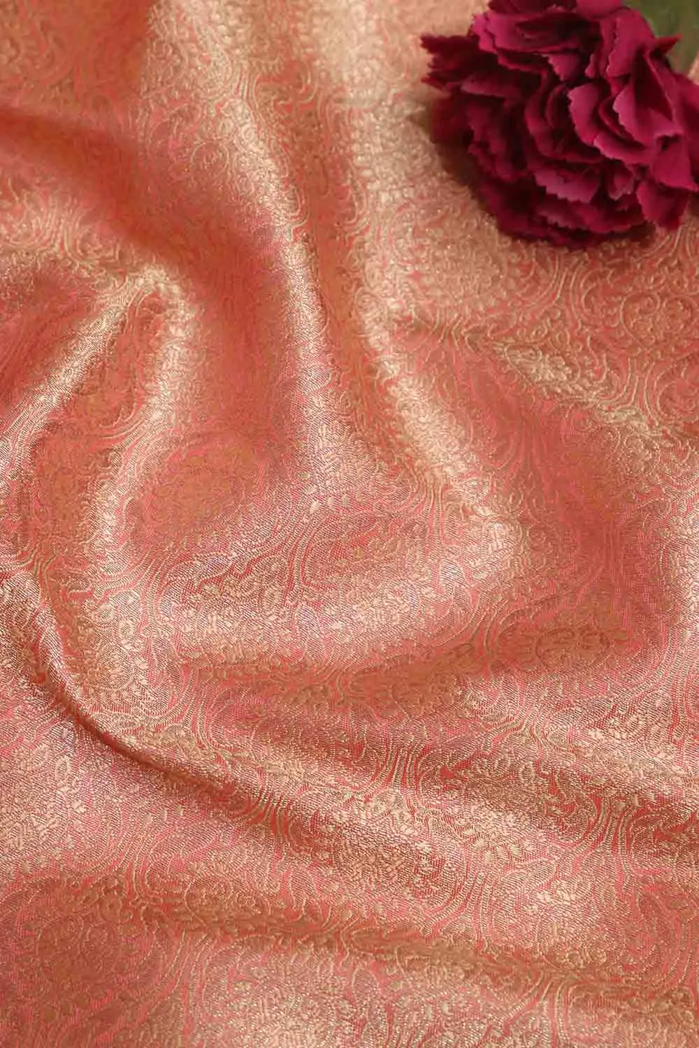 Stunning Pink Banarasi Brocade Silk Fabric - 1 Mtr