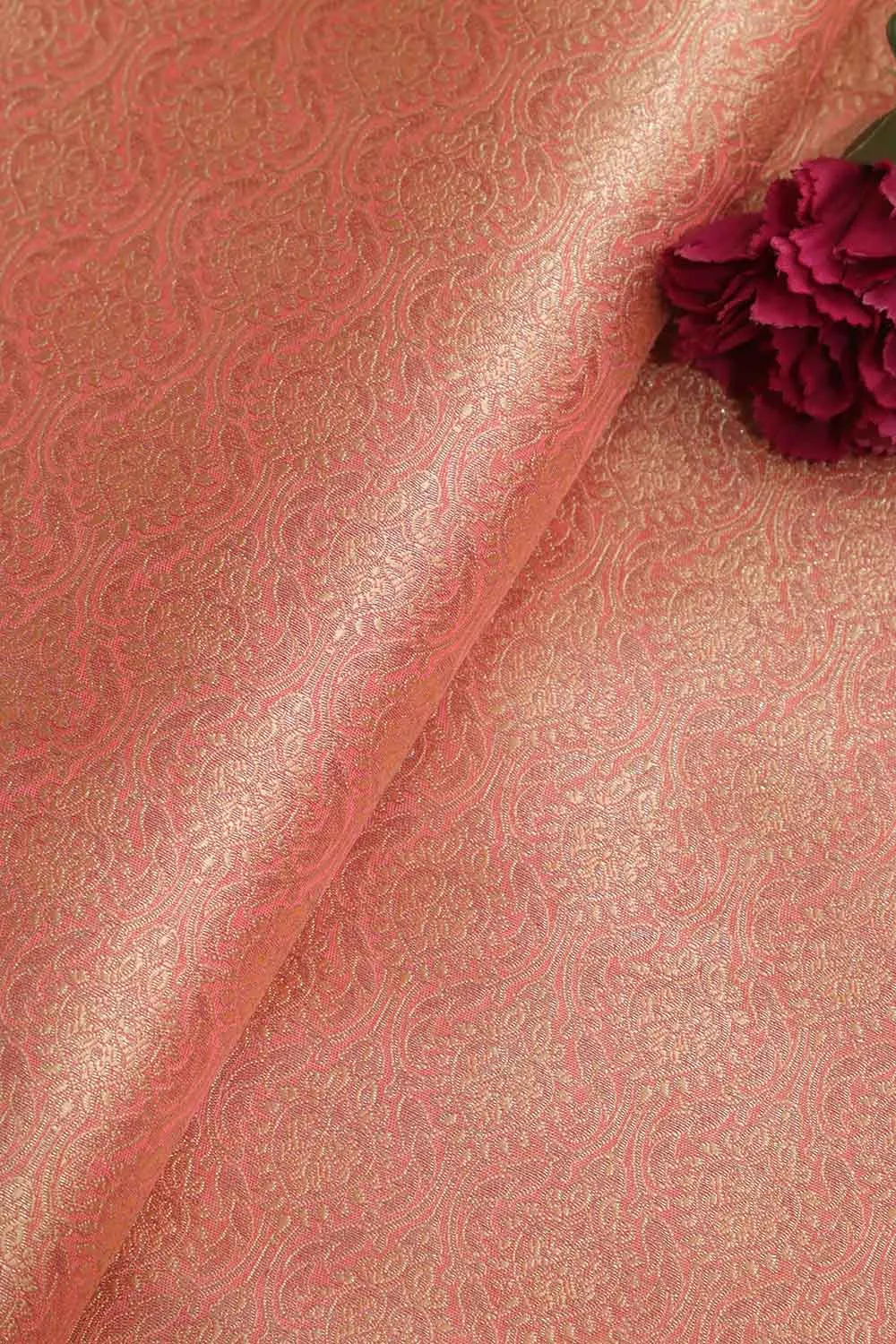 Stunning Pink Banarasi Brocade Silk Fabric - 1 Mtr