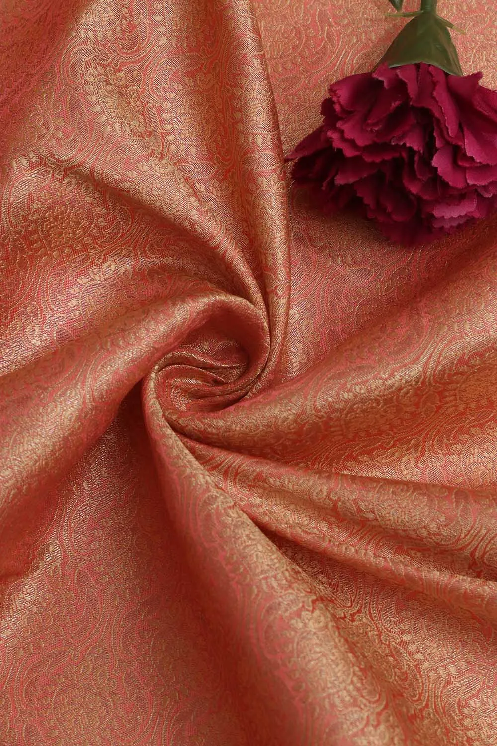 Stunning Pink Banarasi Brocade Silk Fabric - 1 Mtr