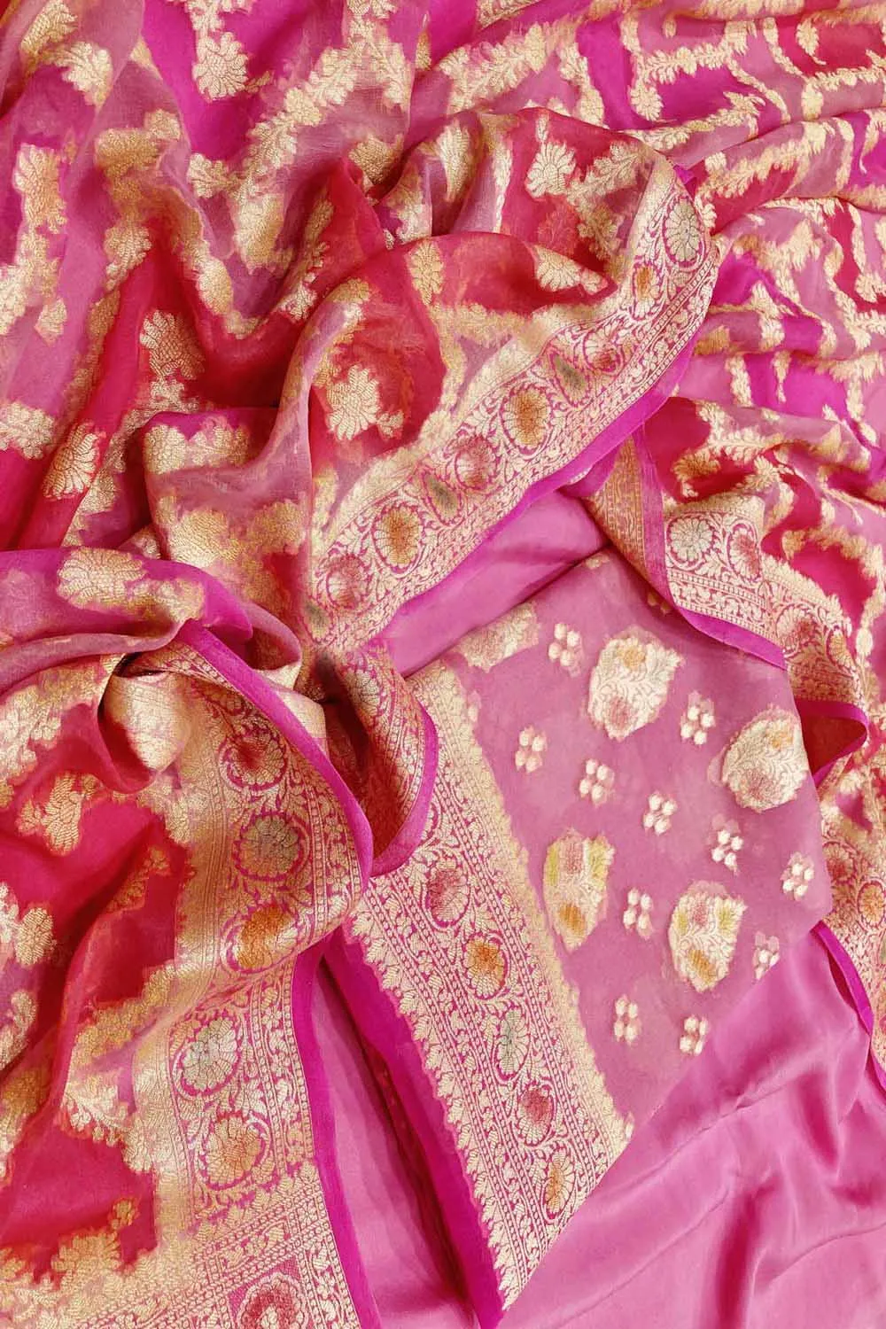 Stunning Pink Banarasi Chiffon Georgette Suit