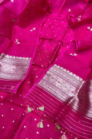 Stunning Pink Banarasi Silk Suit Set with Organza Dupatta