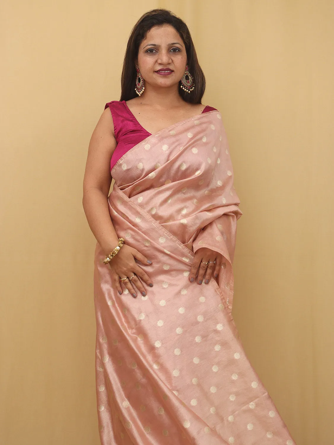 Stunning Pink Banarasi Tissue Silk Saree - Exquisite Design