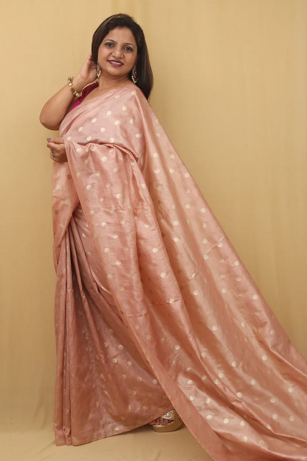 Stunning Pink Banarasi Tissue Silk Saree - Exquisite Design